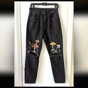Mushroom Highest Rise Mom Jeans Handmade Witch Artistic Streetwear Gift